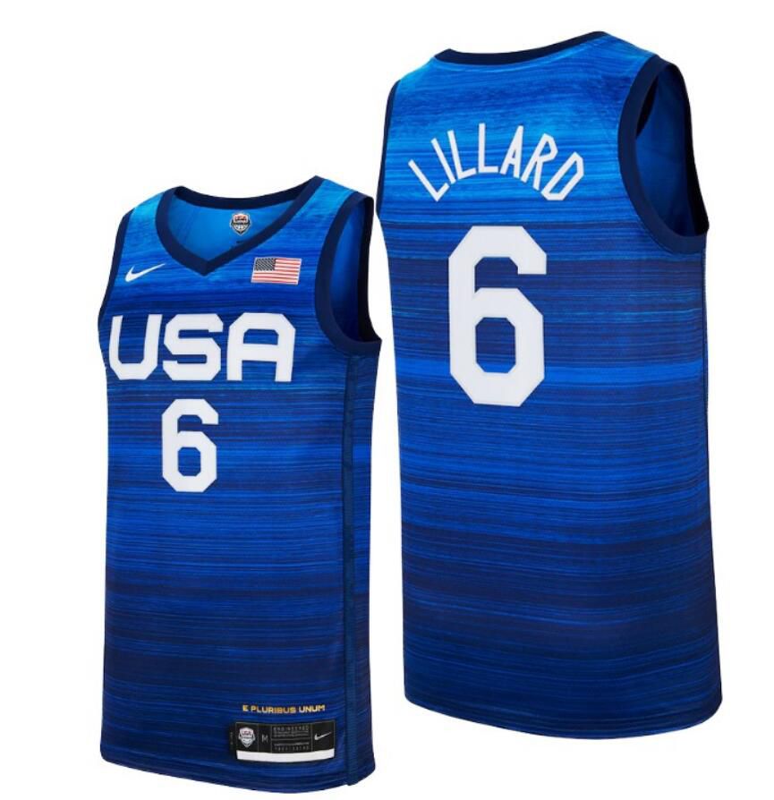2021 Olympic USA #6 Lillard Blue Nike NBA Jerseys